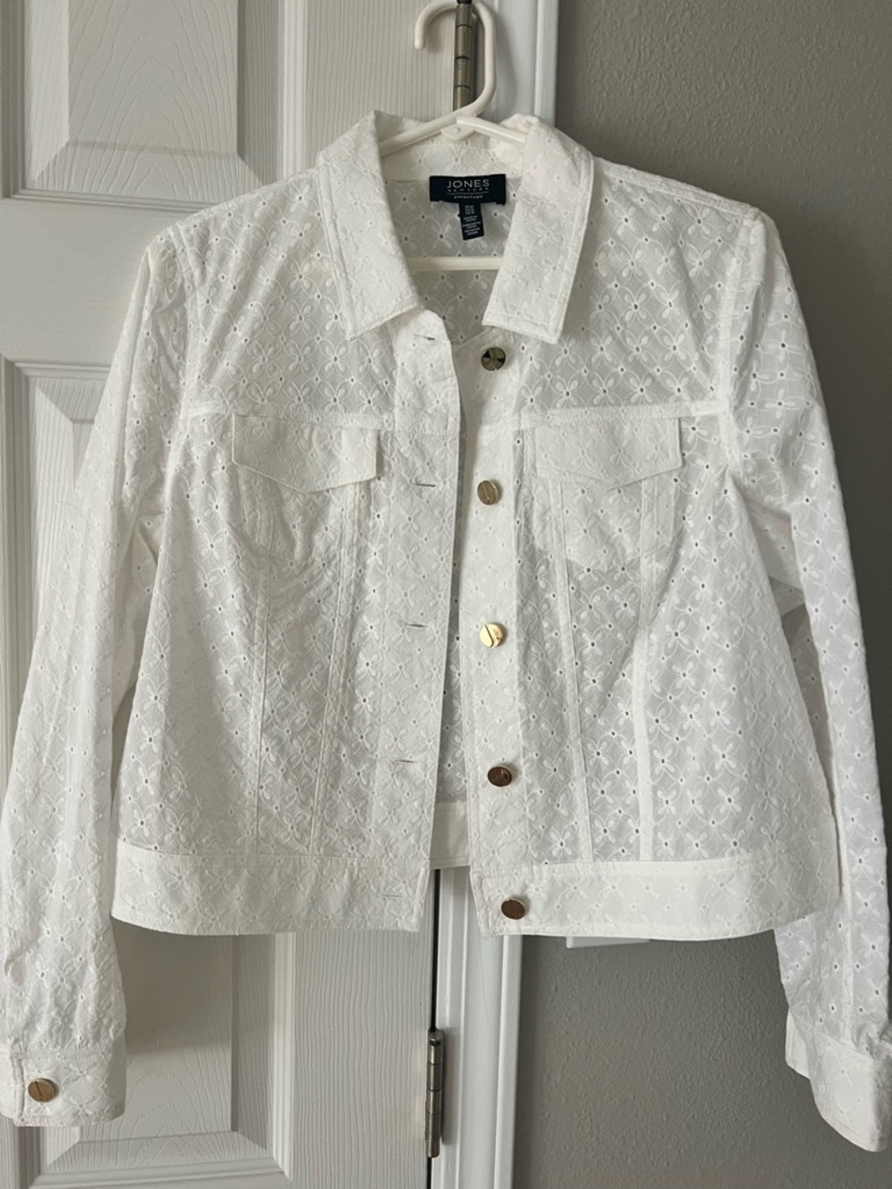 Jones New York White Eyelet Button-Front Jean Jacket
